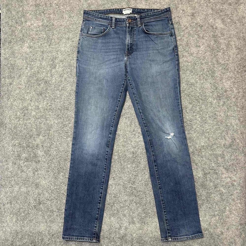 Timberland Straight Jeans Men's Size 32x32 Blue Med Wash Distressed Denim